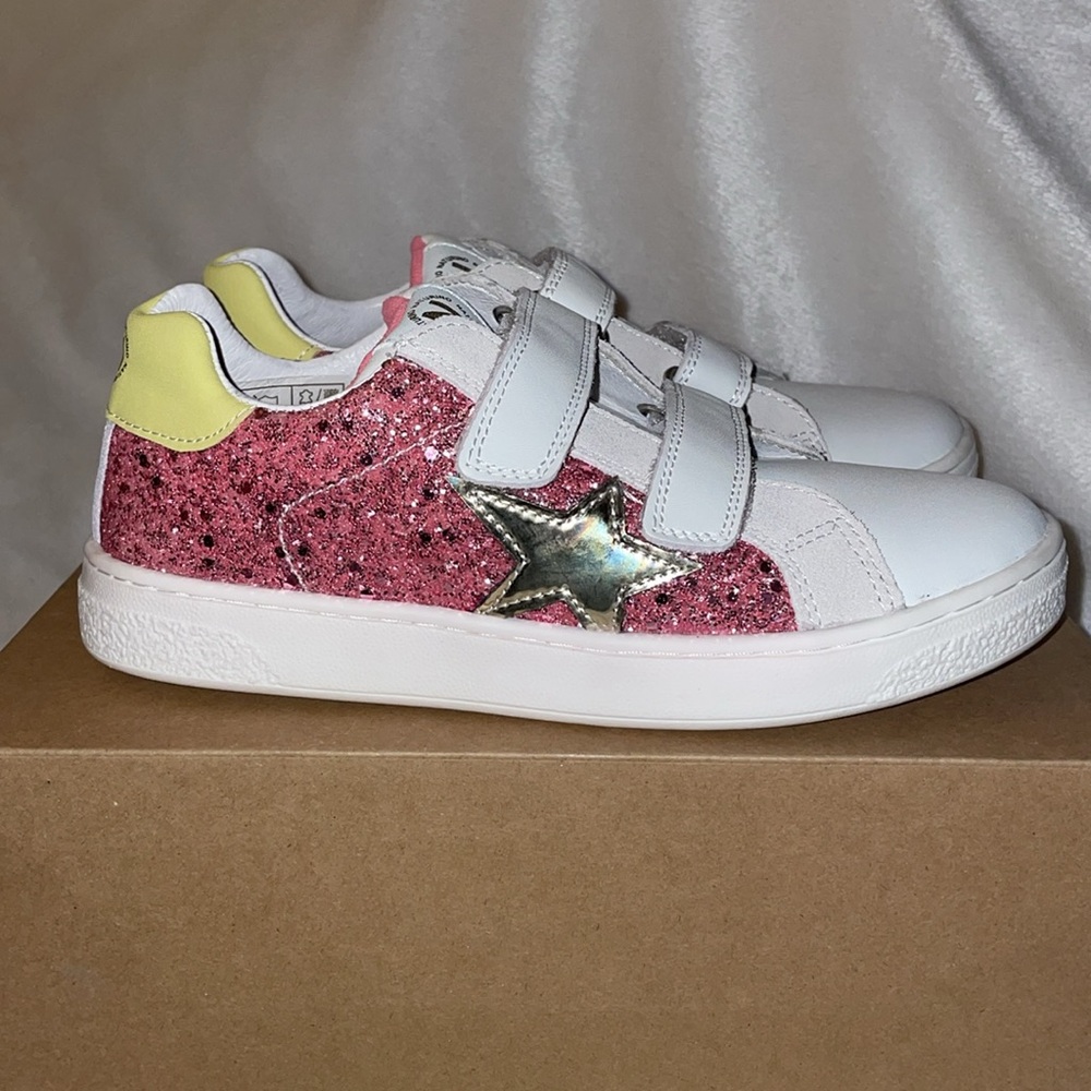 NWT Naturino Girl's Pinn Vl Sneaker in White/Fuchsia/Paglia - Picture 9 of 15